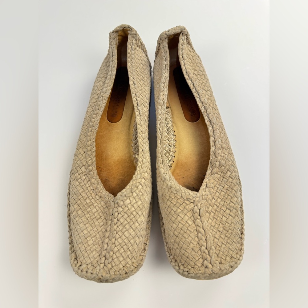 Giorgio Armani Leather Tan Beige Woven Slides Shoes Women US 9.5/10 EU 40 Italy